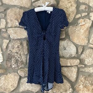 Francesca’s Miami Navy and White Polka Dot romper